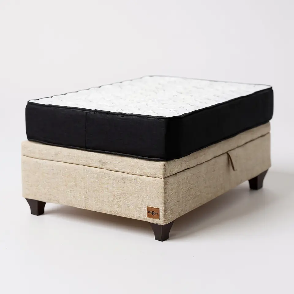 Cama Baul 1.5 Plazas + Colchon Black / Con Patas de Madera (Beige) 2