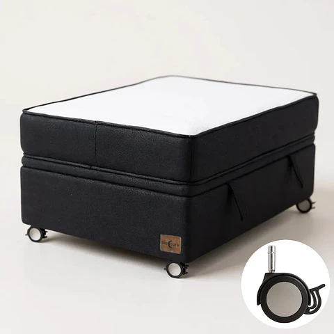 Cama Baul 1 Plaza + Colchon Black 90 x 190 cm / Con Ruedas (Negro)