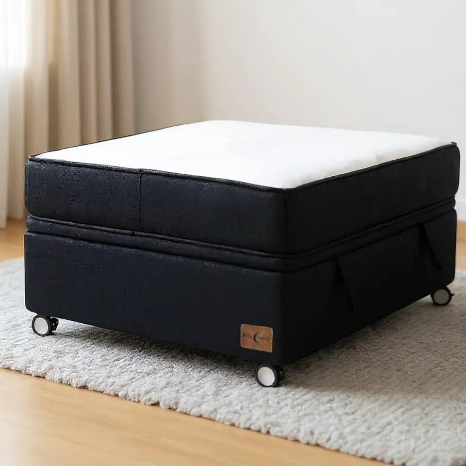 Cama Baul 1.5 Plaza + Colchon Black 105 x 190 cm / Con Ruedas (Negro) 1