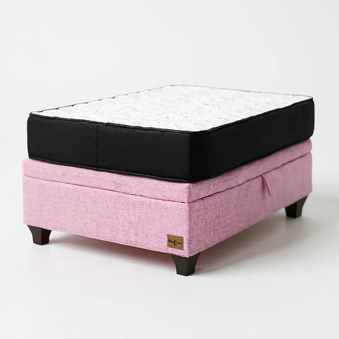 Cama Baul 1 Plaza + Colchon Black 90 x 190 cm / Con Patas De Madera (Rosa)
