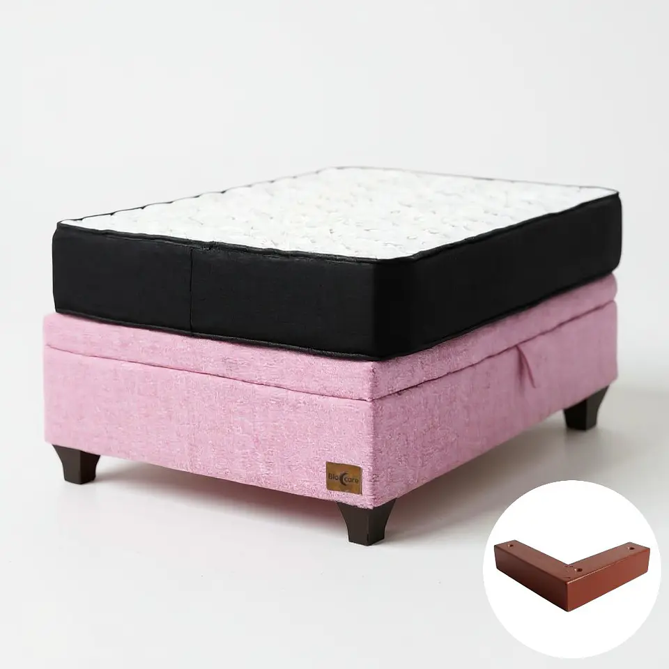 Cama Baul 1.5 Plazas + Colchon Black / Con Patas de Madera (Rosa) 4