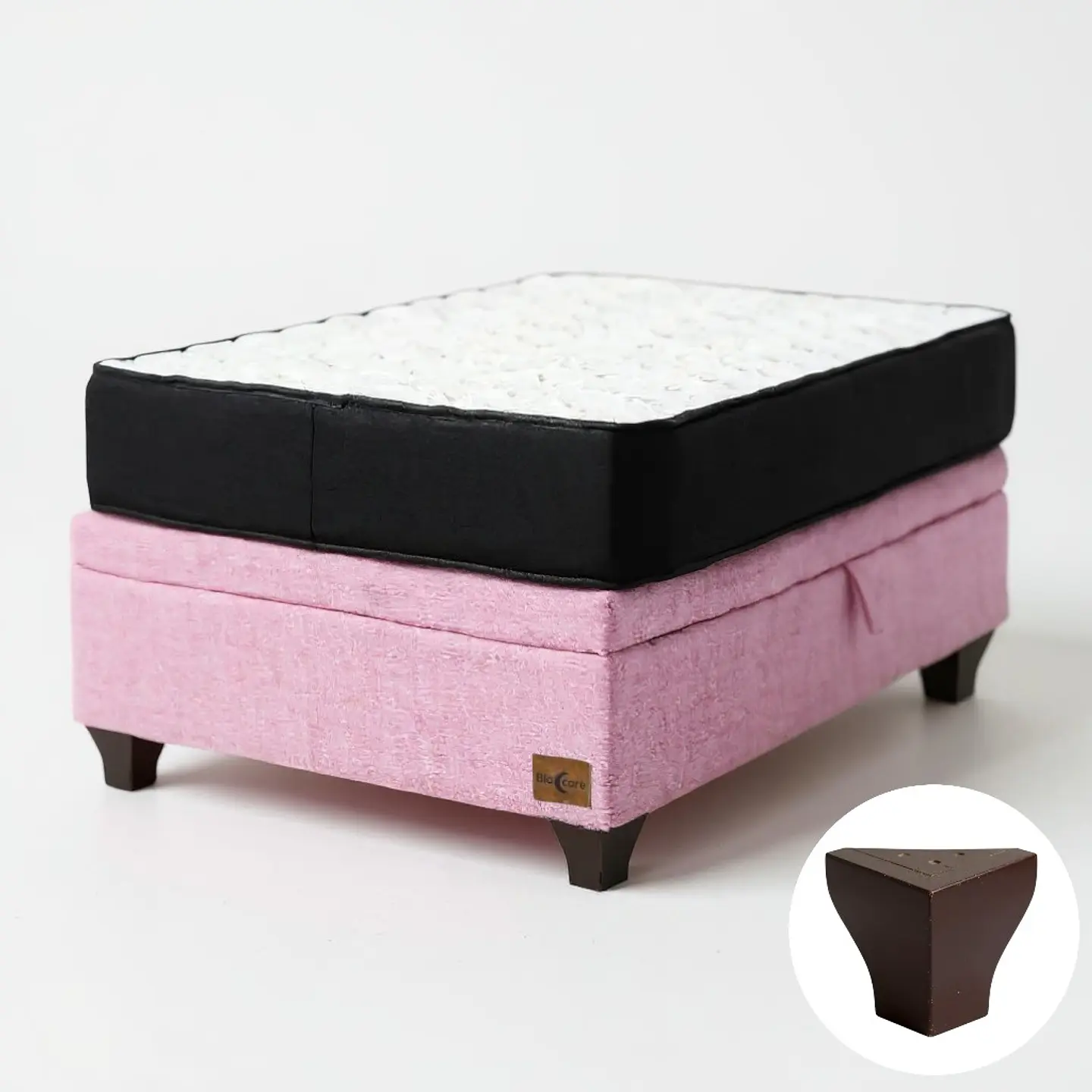 Cama Baul 1.5 Plazas + Colchon Black / Con Patas de Madera (Rosa) 6
