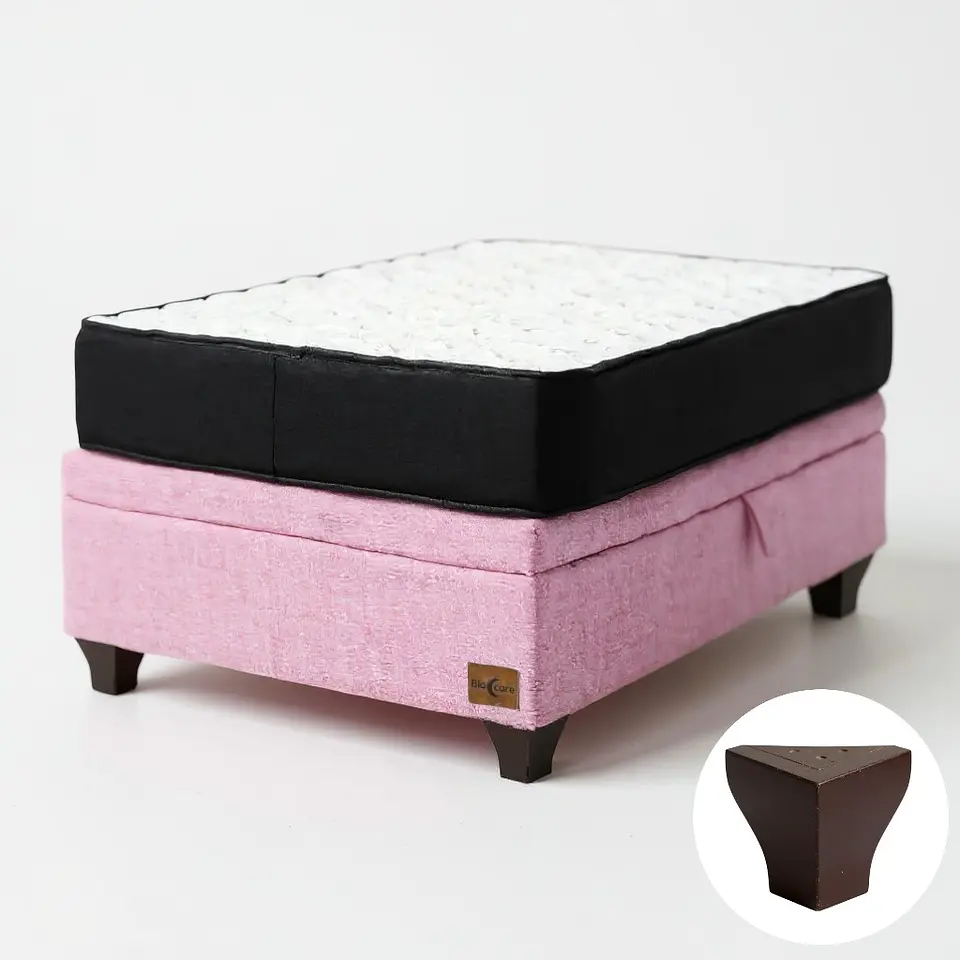 Cama Baul 1.5 Plazas + Colchon Black / Con Patas de Madera (Rosa) 6