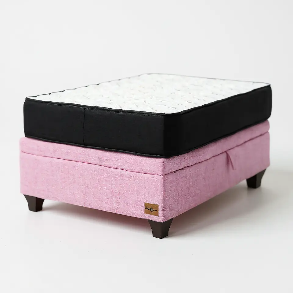 Cama Baul 1.5 Plazas + Colchon Black / Con Patas de Madera (Rosa) 2