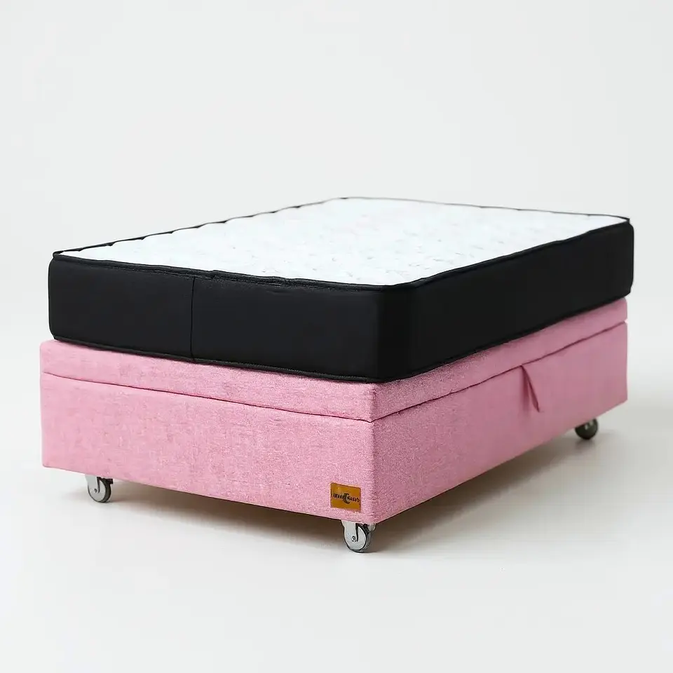 Cama Baul 1 Plaza + Colchon Black 90 x 190 cm / Con Ruedas (Rosa) 2