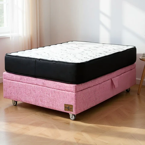 Cama Baul 1 Plaza + Colchon Black 90 x 190 cm / Con Ruedas (Rosa)