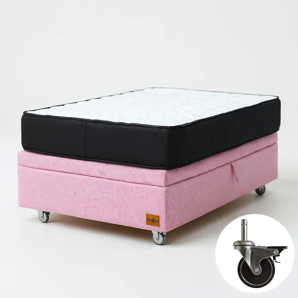 Cama Baul 1 Plaza + Colchon Black 90 x 190 cm / Con Ruedas (Rosa) 6