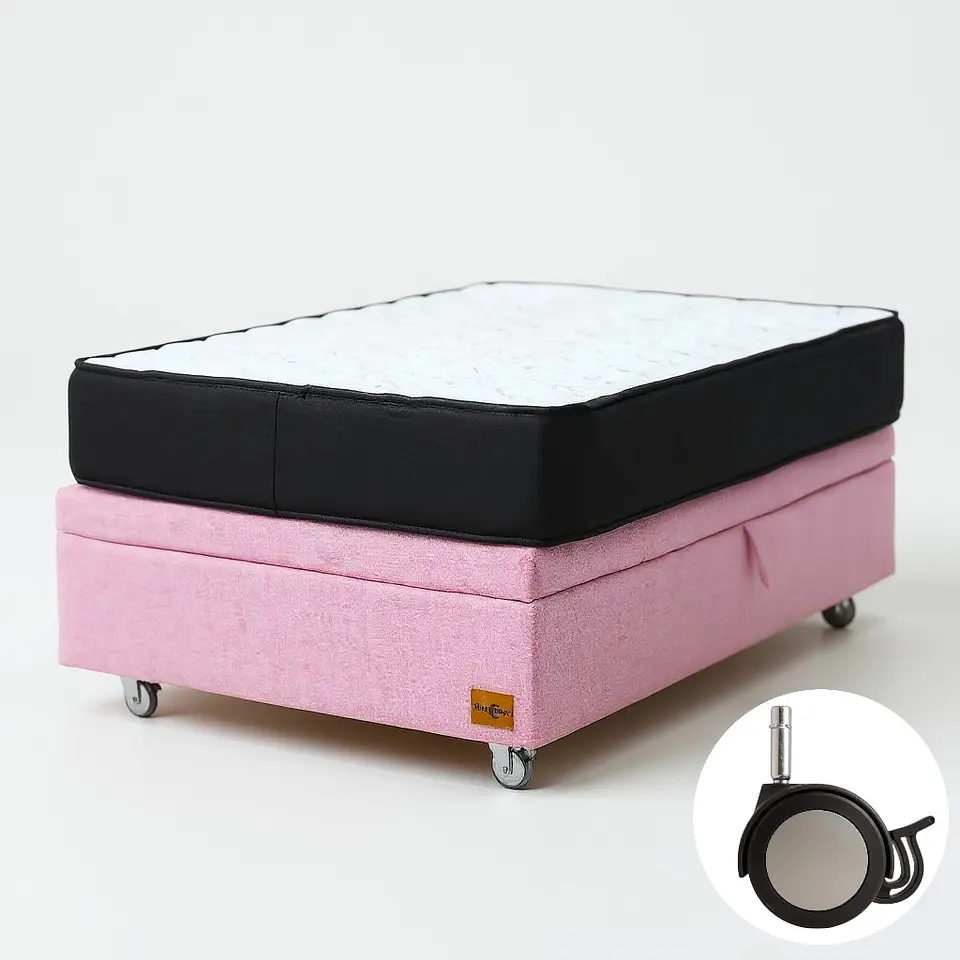 Cama Baul 1.5 Plaza + Colchon Black 105 x 190 cm / Con Ruedas (Rosa) 4