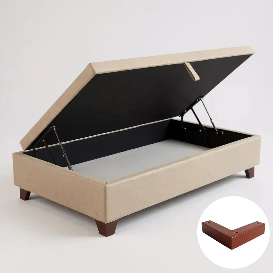 Base Cama Baul 1 PLaza / Lateral / Patas Madera (Beige) 3