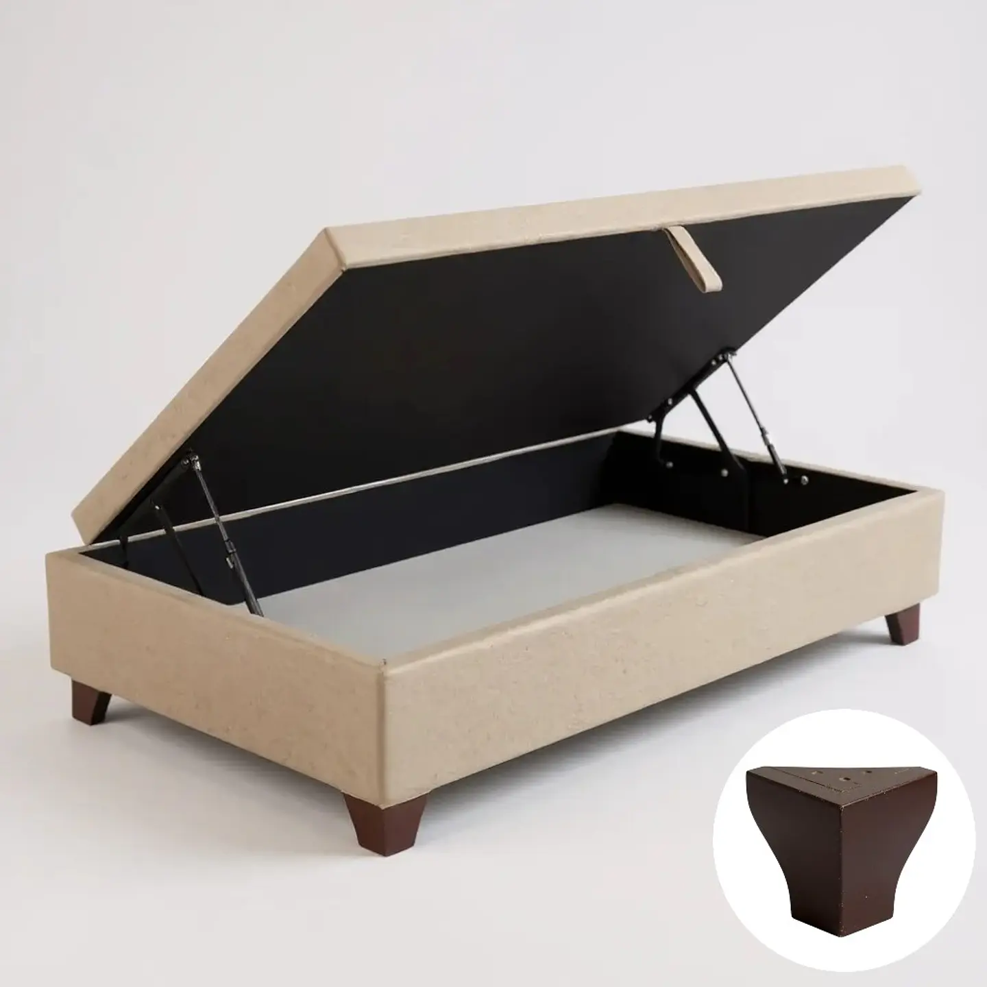 Base Cama Baul 1 PLaza / Lateral / Patas Madera (Beige) 7
