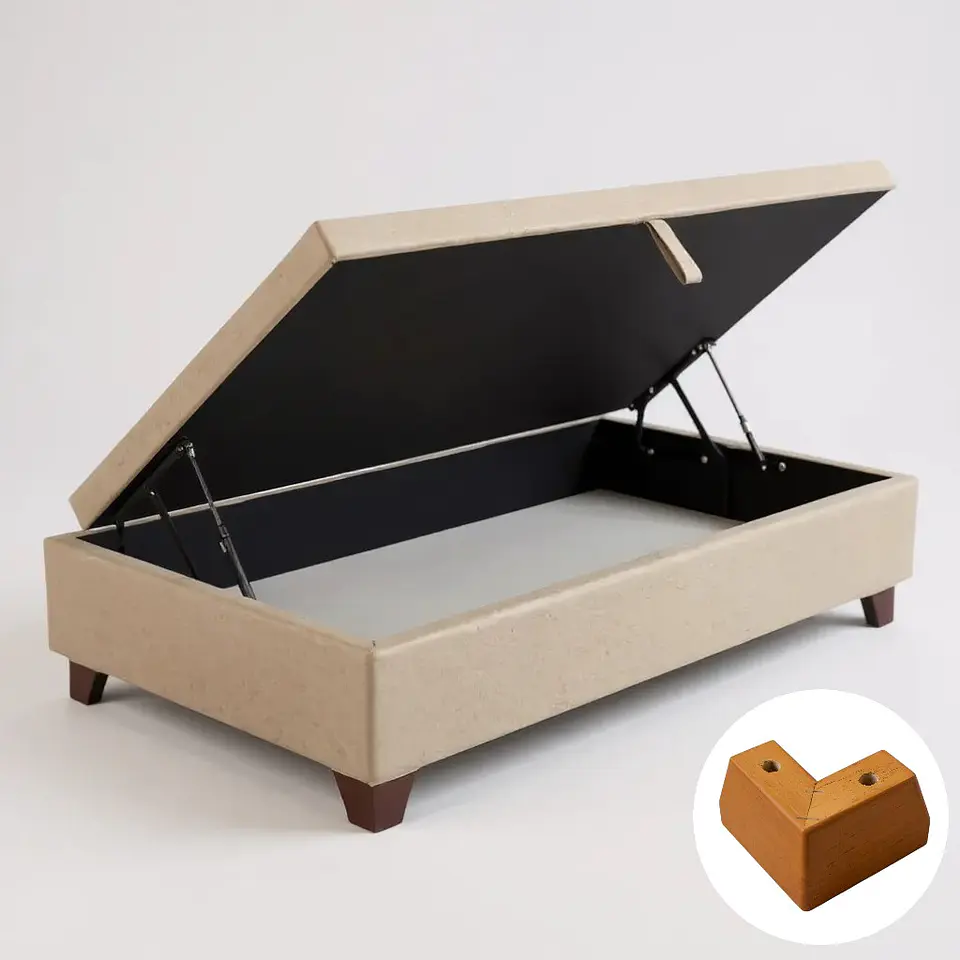 Base Cama Baul 1.5 Plazas / Lateral / Patas Madera (Beige)  6