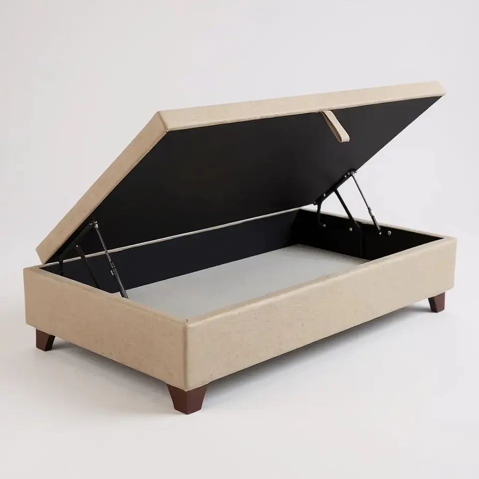 Base Cama Baul 1.5 Plazas / Lateral / Patas Madera (Beige)  1