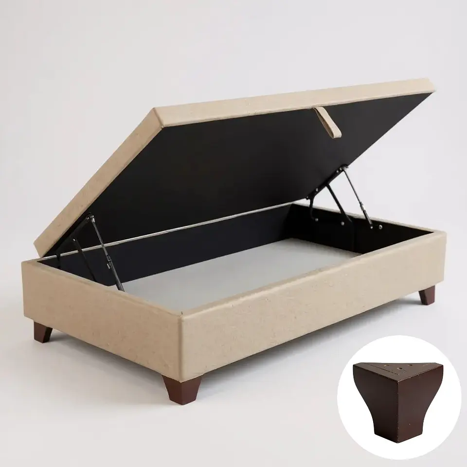 Base Cama Baul 1.5 Plazas / Lateral / Patas Madera (Beige)  8