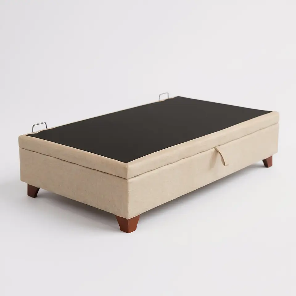 Base Cama Baul 1.5 Plazas / Lateral / Patas Madera (Beige)  2