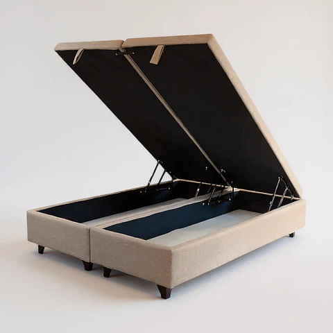 Base Dividida Baul 2 Plazas / Patas Maderas (Beige)