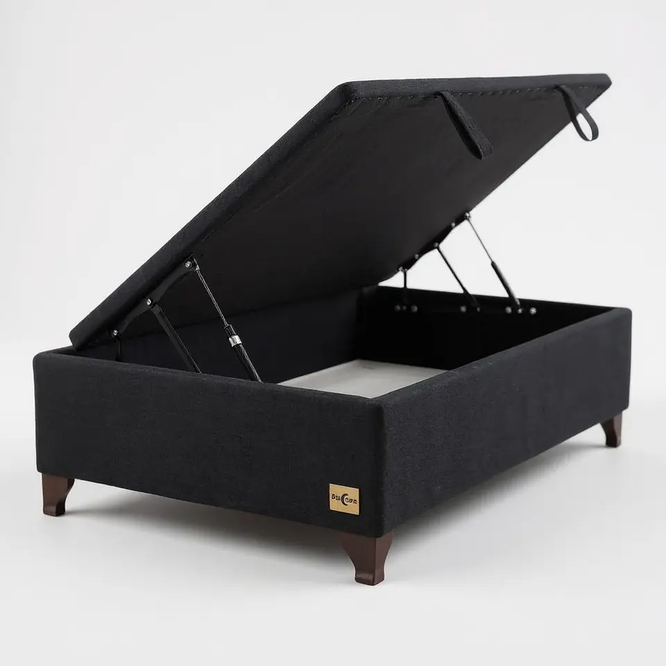Base Cama Baul 1.5 Plazas / Lateral / Patas Madera (Negro) 1