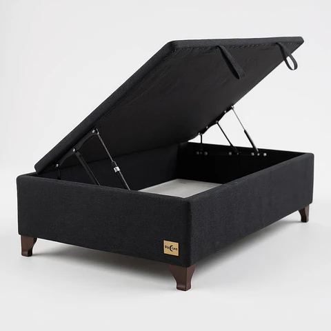 Base Cama Baul 1 PLaza / Lateral / Patas Madera (Negro)