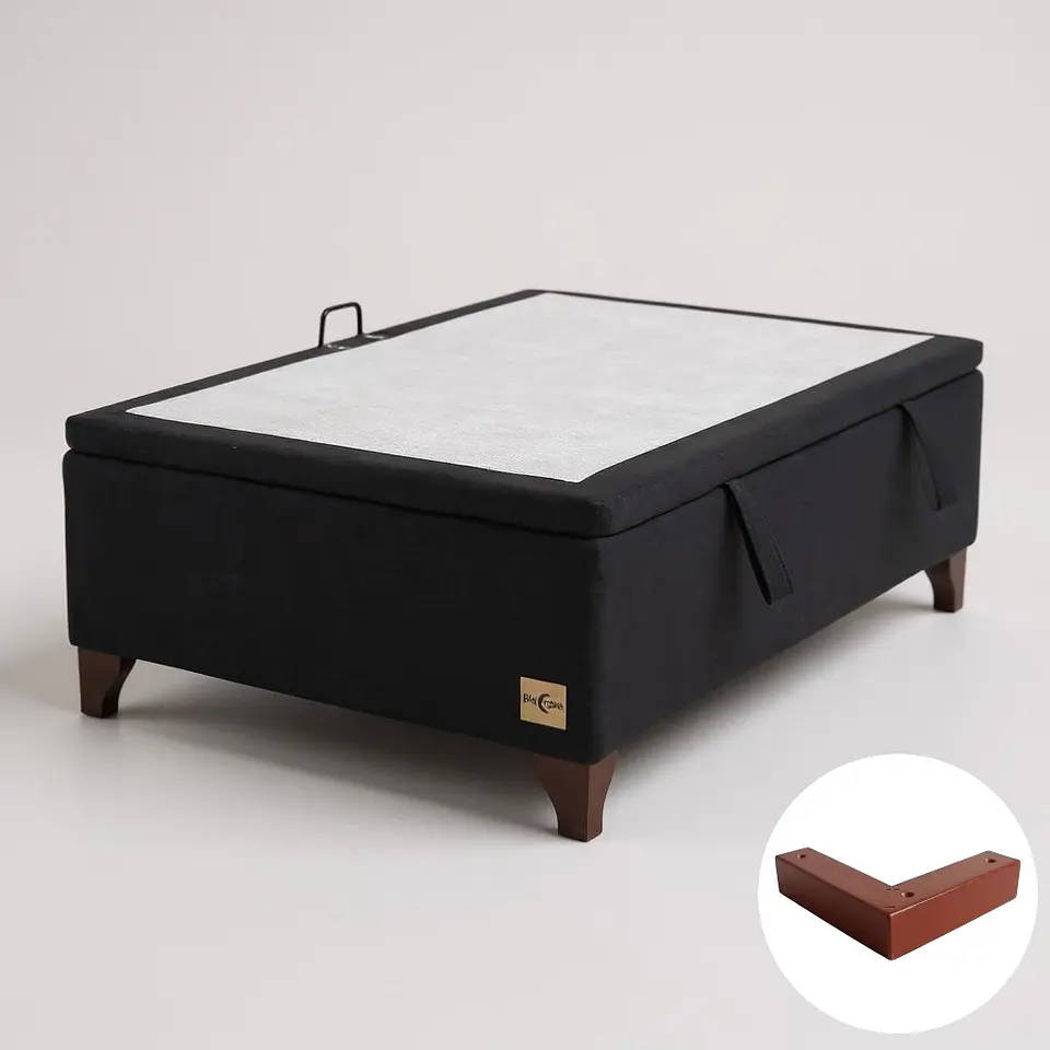 Base Cama Baul 1 PLaza / Lateral / Patas Madera (Negro) 2