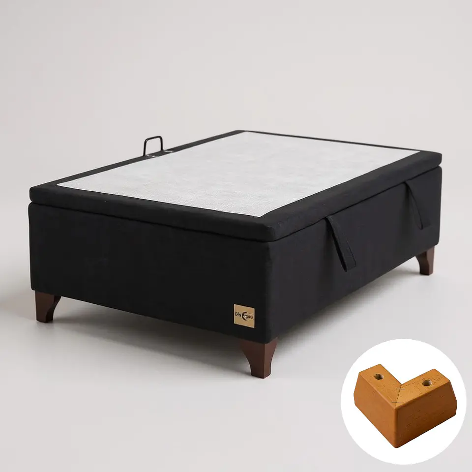 Base Cama Baul 1 PLaza / Lateral / Patas Madera (Negro) 4