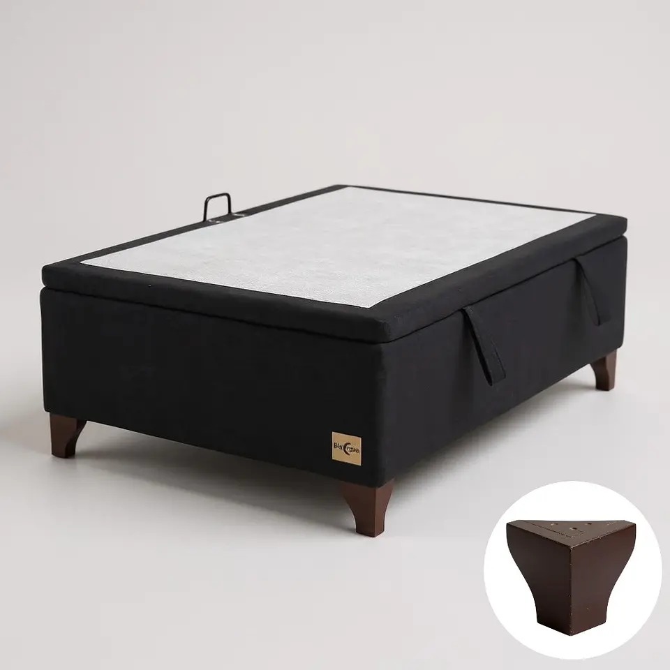 Base Cama Baul 1 PLaza / Lateral / Patas Madera (Negro) 6