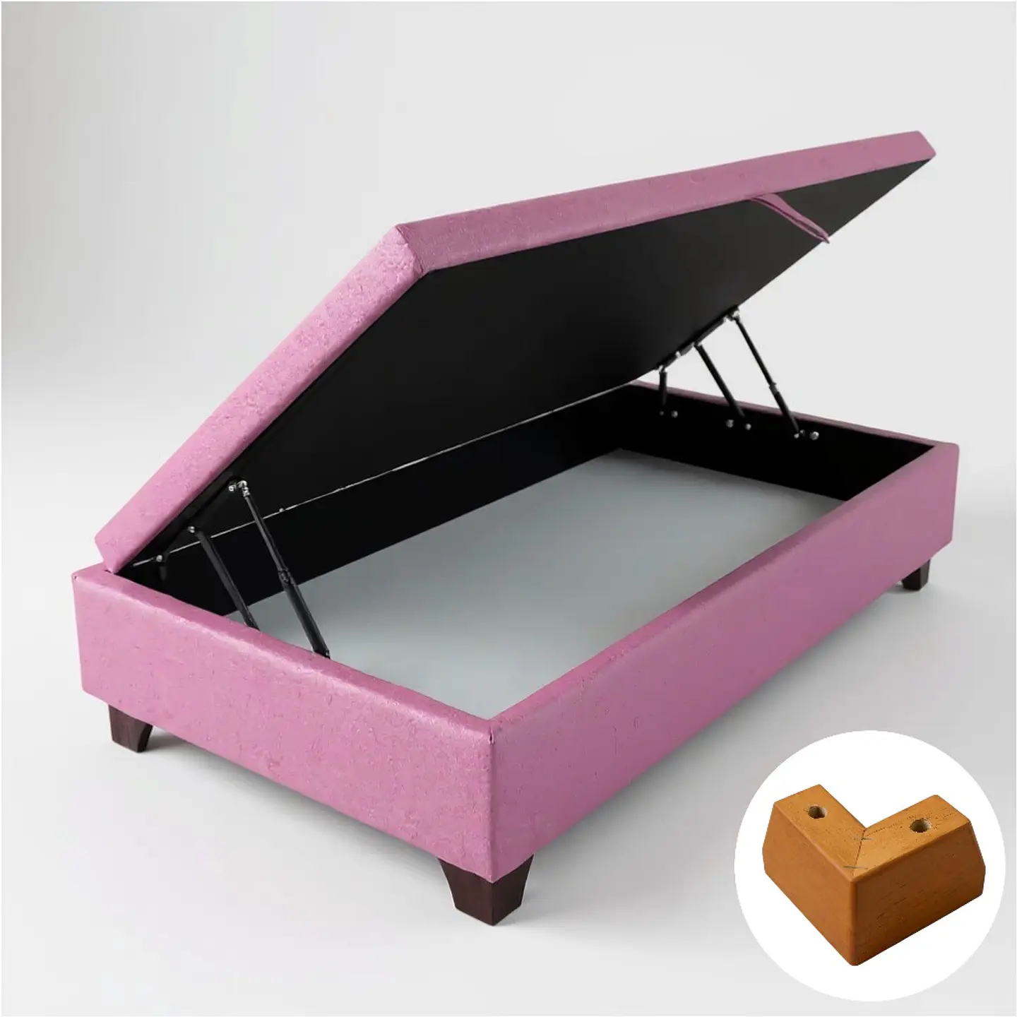 Base Cama Baul 1 PLaza / Lateral / Patas Madera (Rosa) 6