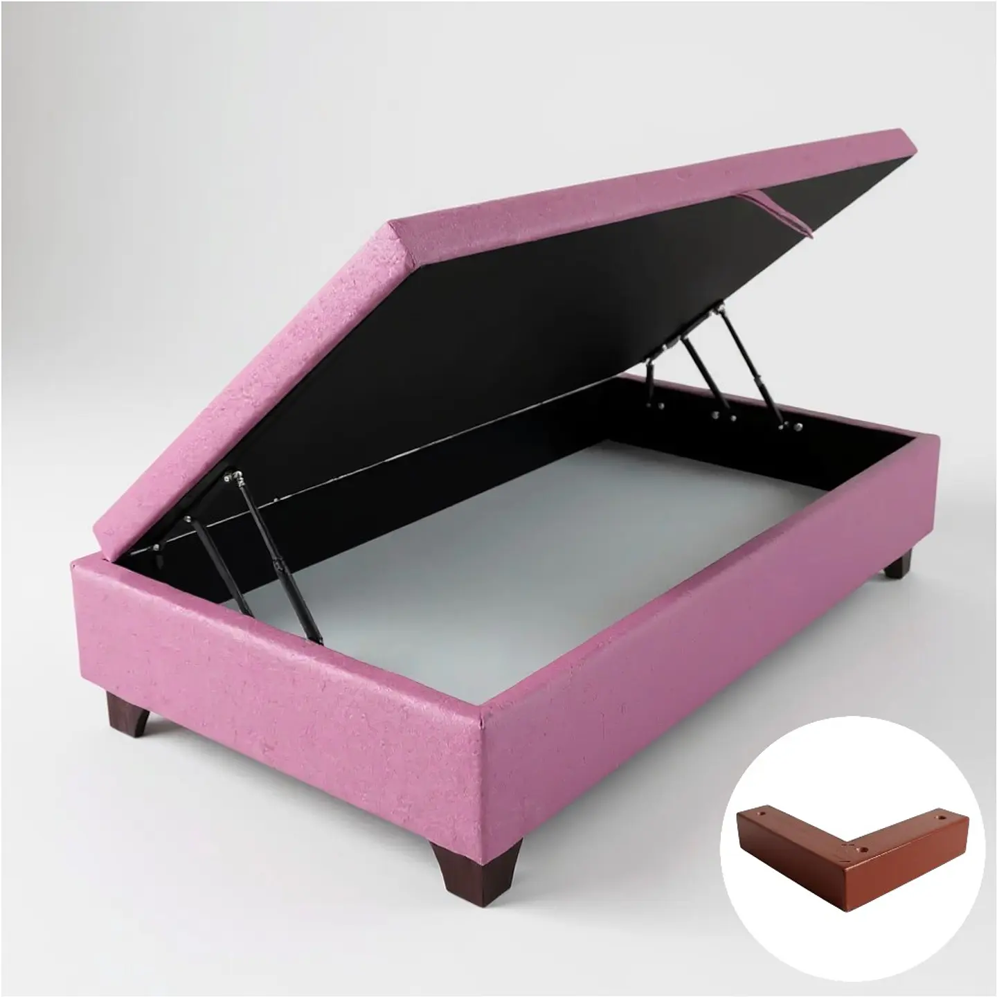 Base Cama Baul 1 PLaza / Lateral / Patas Madera (Rosa) 4