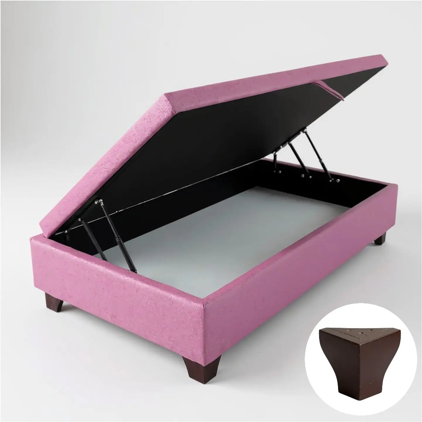 Base Cama Baul 1 PLaza / Lateral / Patas Madera (Rosa) 8