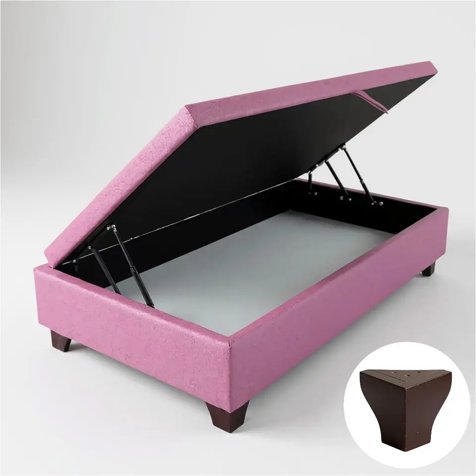 Base Cama Baul 1 PLaza / Lateral / Patas Madera (Rosa) 8