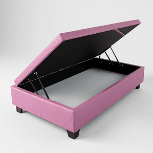 Base Cama Baul 1.5 Plazas / Lateral / Patas Madera (Rosa)