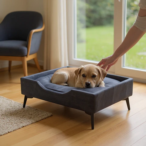Cama de Mascotas - Talla S Extra (55x40 cm) / Pata Metalica 12 cm (Negro)