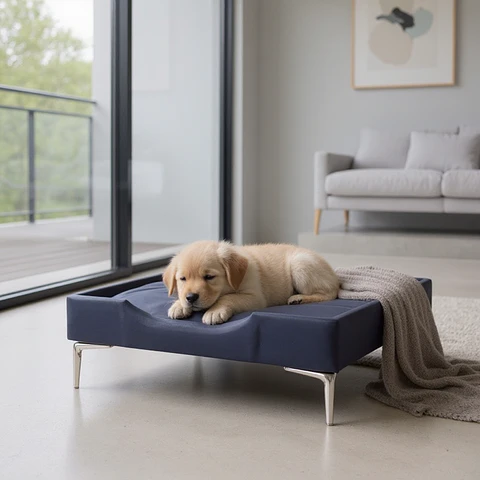 Cama de Mascotas - Talla S Extra (55x40 cm) / Pata Cromada 15 cm (Negro)