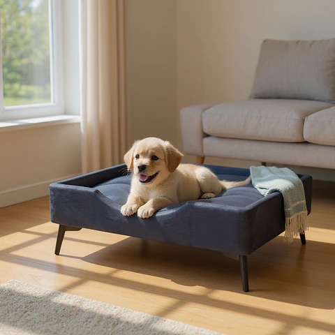 Cama de Mascotas - Talla M EXTRA (50x75 cm) / Pata Metalica 12 cm (Negro)