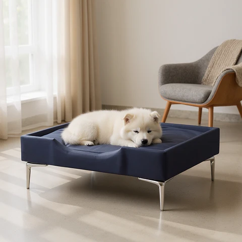 Cama de Mascotas - Talla M EXTRA (50x75 cm) / Pata Cromada 15 cm (Negro)