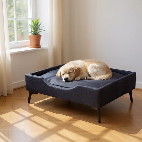 Cama de Mascotas - Talla L EXTRA (90x70 cm) / Pata Metalica 12 cm (Negro)