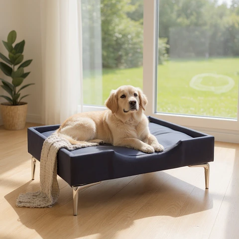 Cama de Mascotas - Talla XL EXTRA (110x80 cm) / Pata Cromada 15 cm (Negro)