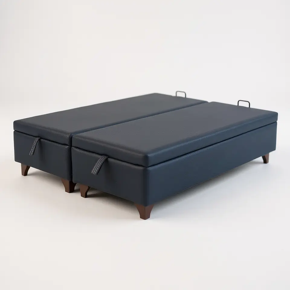 Base Dividida Baul 2 Plazas / Patas Maderas (Negro) 3
