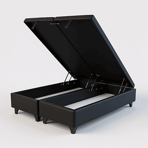 Base Dividida Baul 2 Plazas / Patas Maderas (Negro)