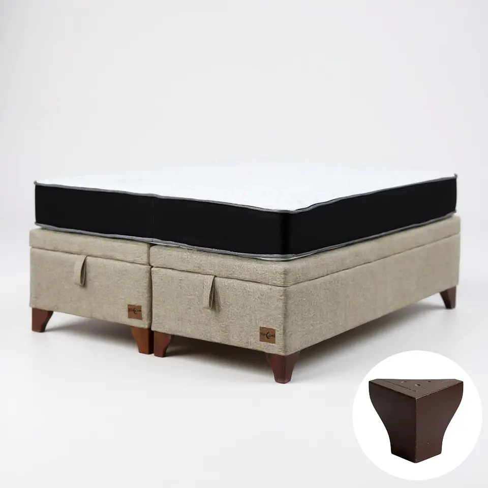 Cama Baul 2 Plazas + Colchon Black / Con Patas de Madera (Beige) 4