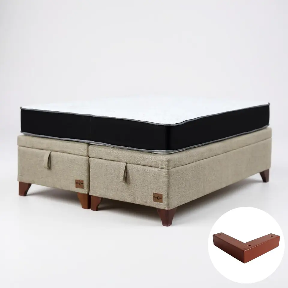 Cama Baul 2 Plazas + Colchon Black / Con Patas de Madera (Beige) 6