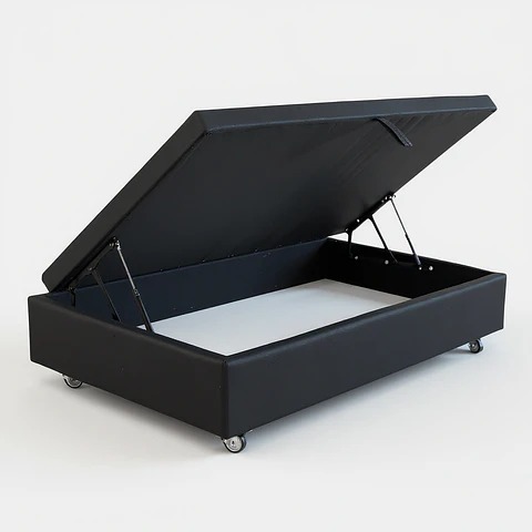 Base Cama Baul 1.5 PLaza / Lateral/ Dif. Ruedas (Negro)
