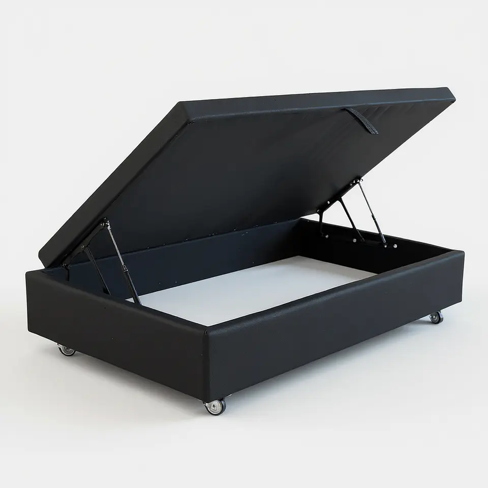 Base Cama Baul 1.5 PLaza / Lateral/ Dif. Ruedas (Negro) 1