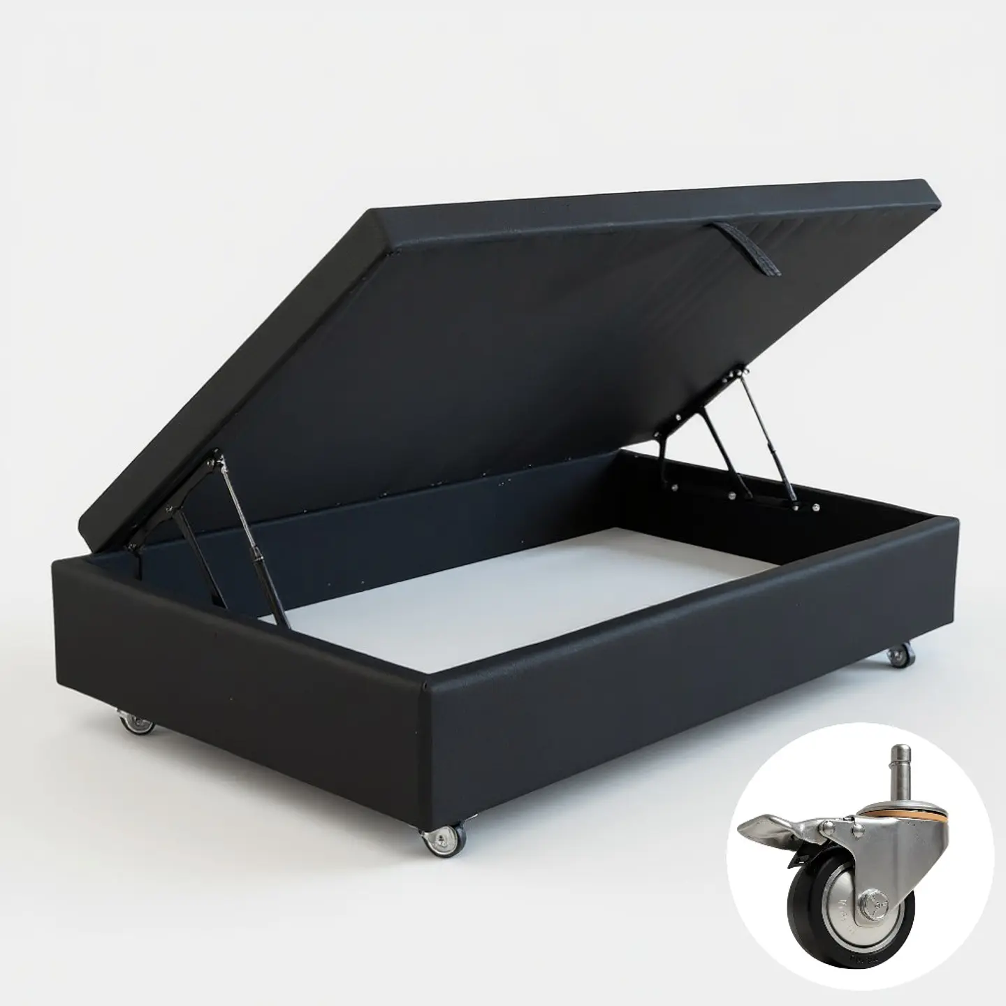 Base Cama Baul 1.5 PLaza / Lateral/ Dif. Ruedas (Negro) 8