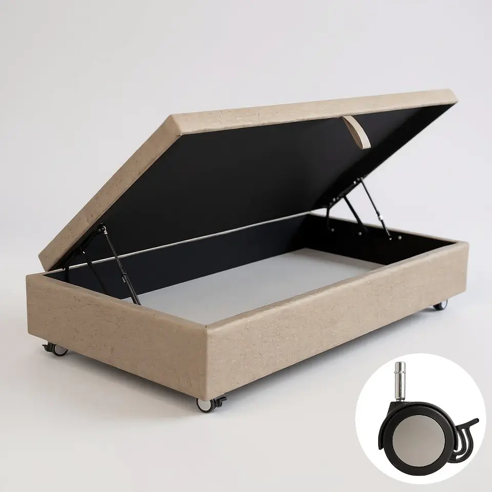 Base Cama Baul 1 PLaza / Lateral / Dif. Ruedas (Beige) 4