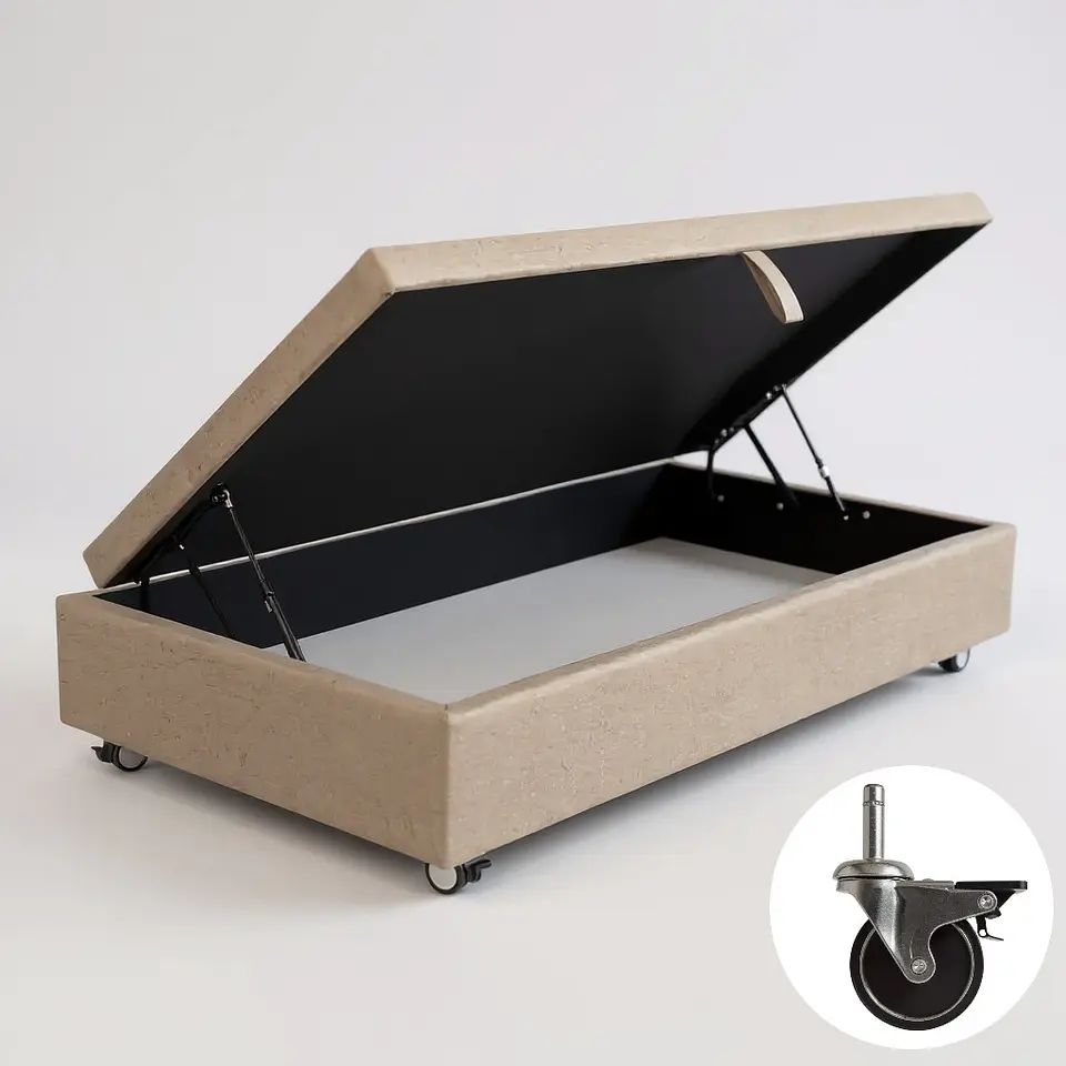 Base Cama Baul 1 PLaza / Lateral / Dif. Ruedas (Beige) 6
