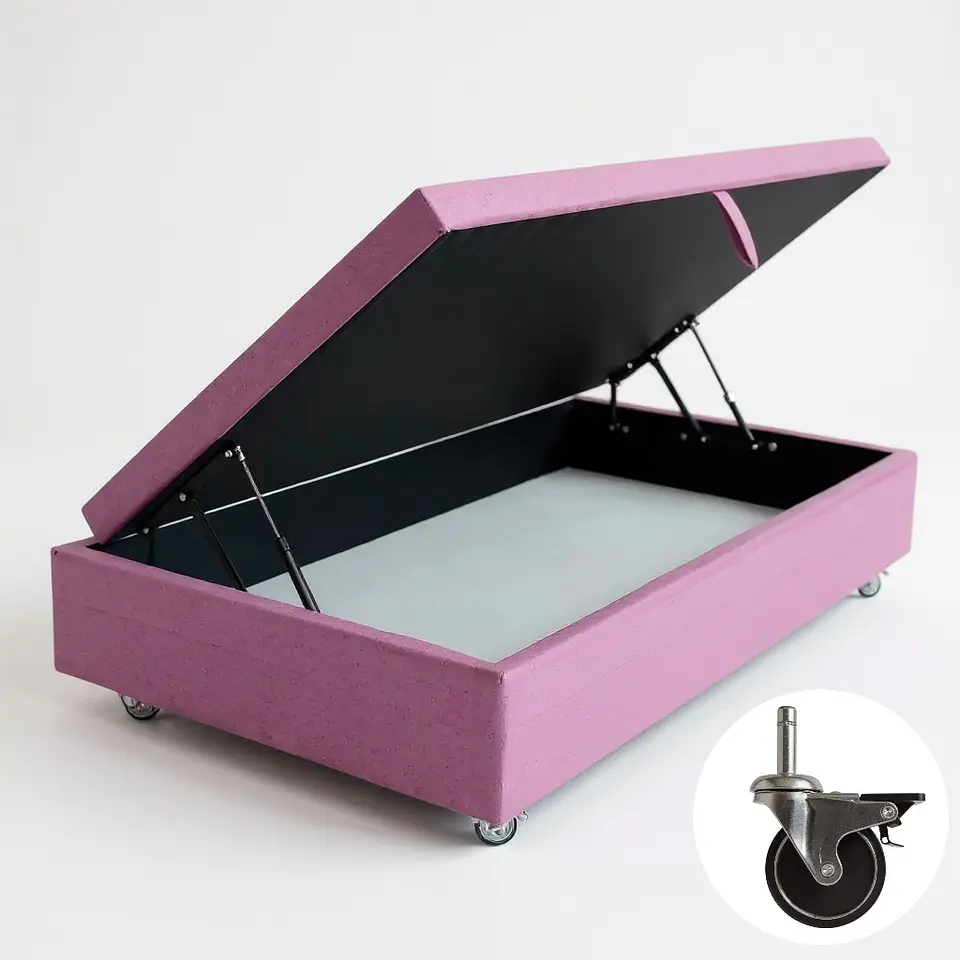Base Cama Baul 1 PLaza / Lateral/ Dif. Ruedas (Palo Rosa) 6