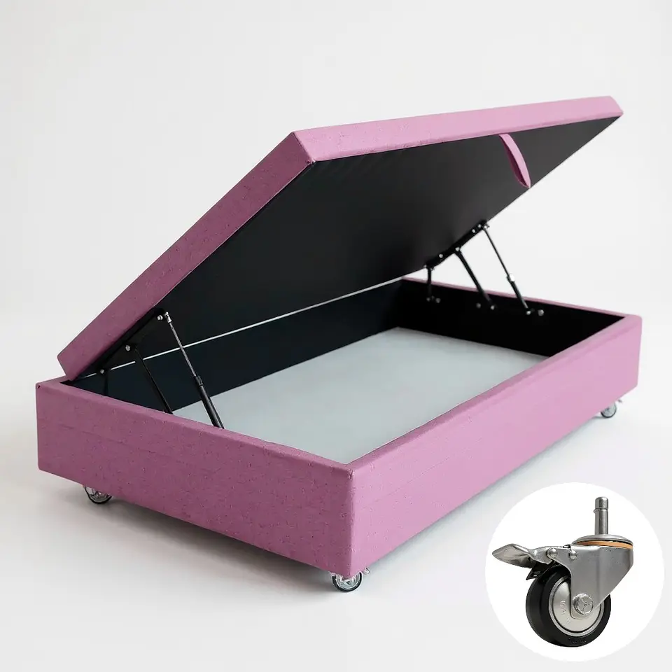 Base Cama Baul 1 PLaza / Lateral/ Dif. Ruedas (Palo Rosa) 8
