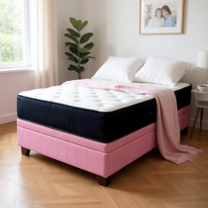 Cama Baul 1 Plaza + Colchon CIC / Con Patas De Madera (Rosa)