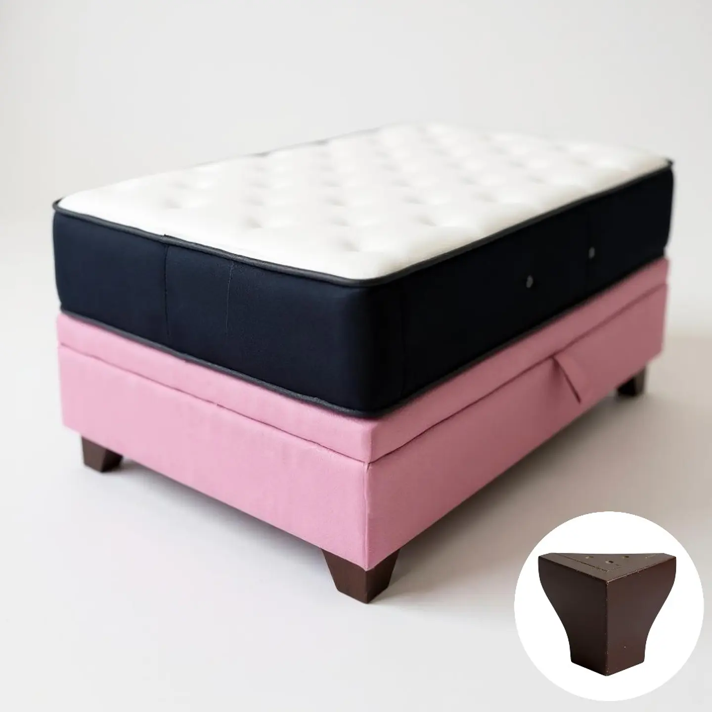 Cama Baul 1.5 Plaza + Colchon CIC / Con Patas De Madera (Rosa) 6
