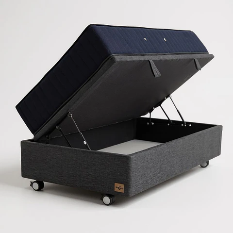 Cama Baul 1.5 Plaza + Colchon CIC / Con Ruedas (Gris)