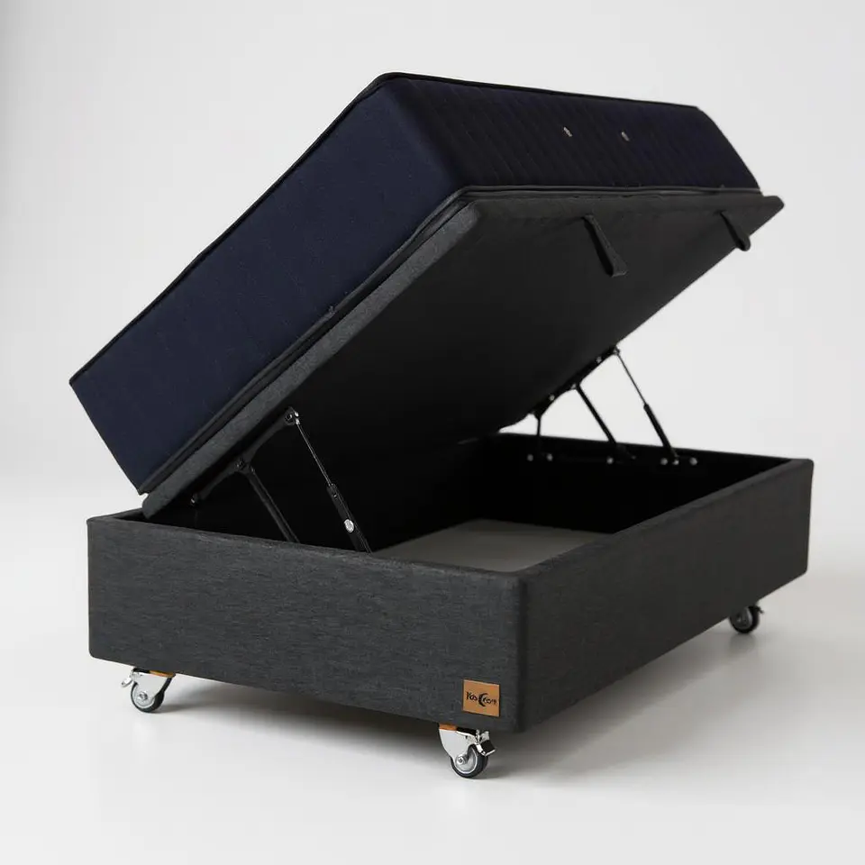 Cama Baul 1.5 Plaza + Colchon CIC / Con Ruedas (Gris) 10